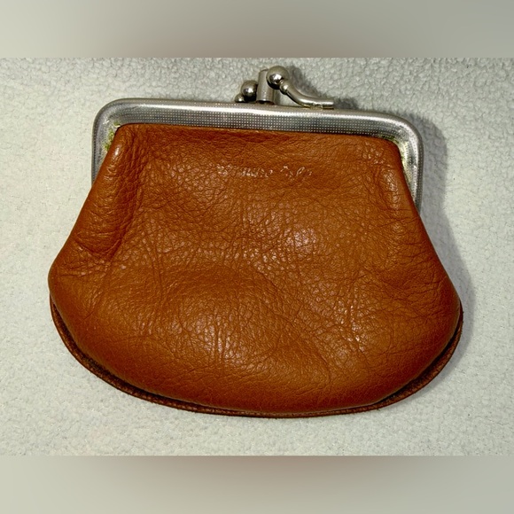 Handbags - Genuine Calf Vintage Brown Leather Coin Purse with double kiss clasp